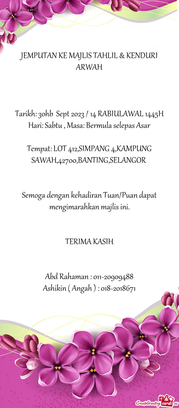 JEMPUTAN KE MAJLIS TAHLIL & KENDURI ARWAH