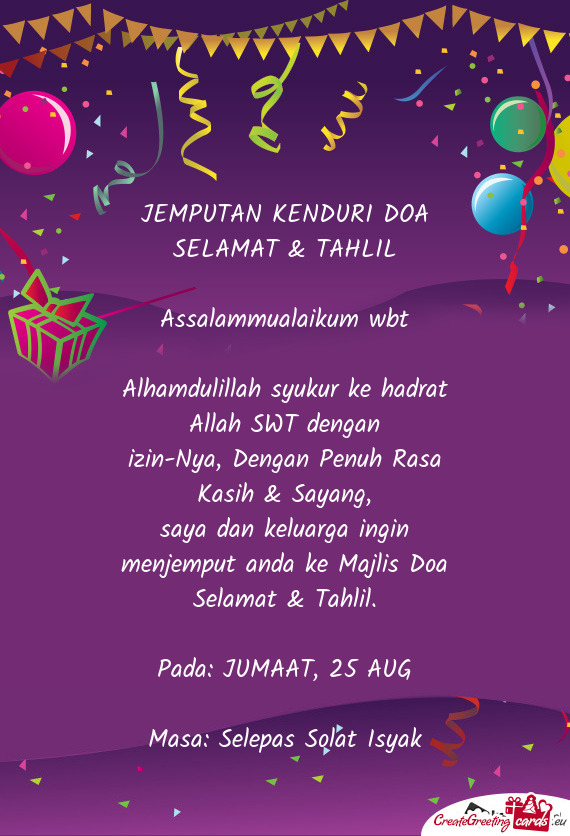 JEMPUTAN KENDURI DOA SELAMAT & TAHLIL