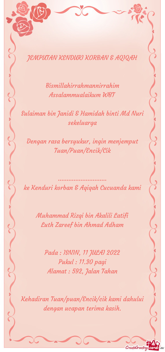 JEMPUTAN KENDURI KORBAN & AQIQAH