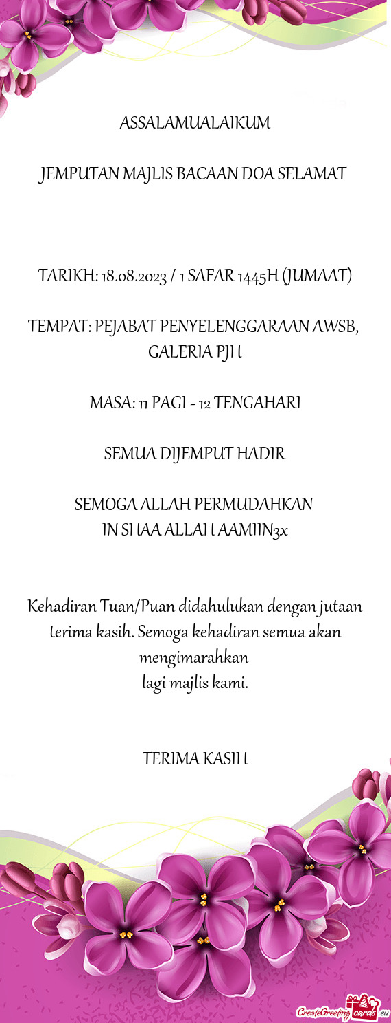 JEMPUTAN MAJLIS BACAAN DOA SELAMAT