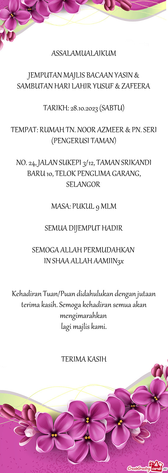 JEMPUTAN MAJLIS BACAAN YASIN & SAMBUTAN HARI LAHIR YUSUF & ZAFEERA