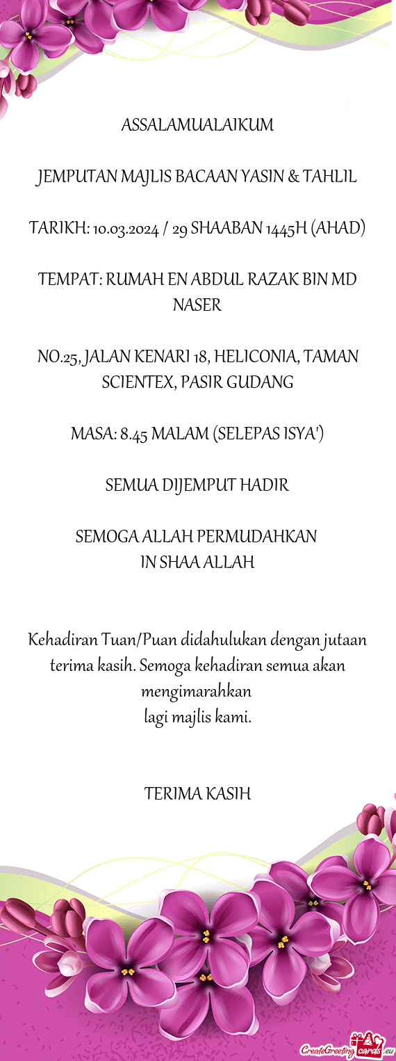 JEMPUTAN MAJLIS BACAAN YASIN & TAHLIL