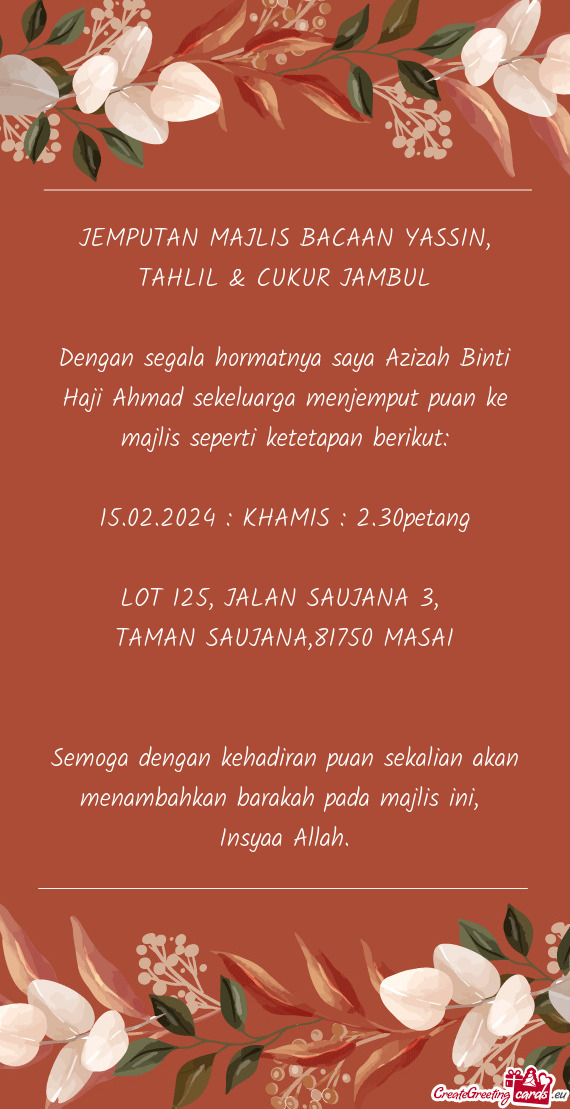 JEMPUTAN MAJLIS BACAAN YASSIN, TAHLIL & CUKUR JAMBUL