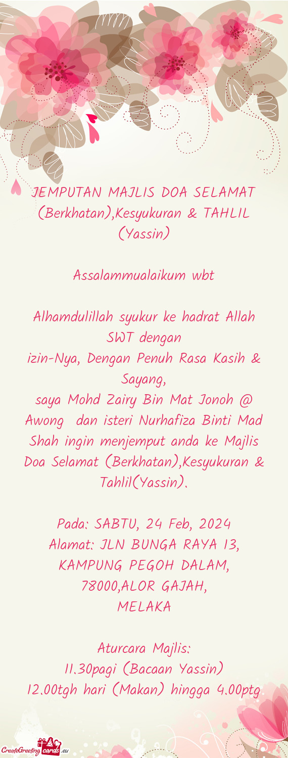 JEMPUTAN MAJLIS DOA SELAMAT (Berkhatan),Kesyukuran & TAHLIL (Yassin)