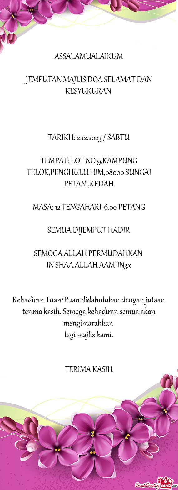 JEMPUTAN MAJLIS DOA SELAMAT DAN KESYUKURAN