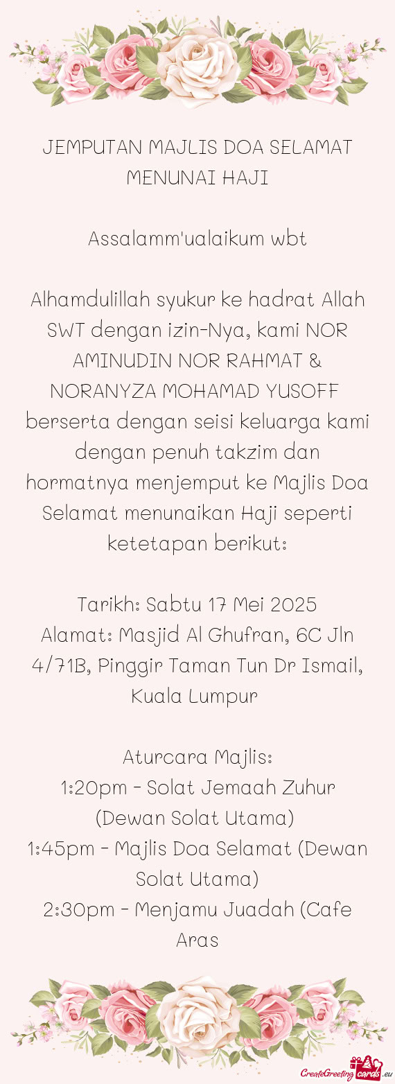 JEMPUTAN MAJLIS DOA SELAMAT MENUNAI HAJI