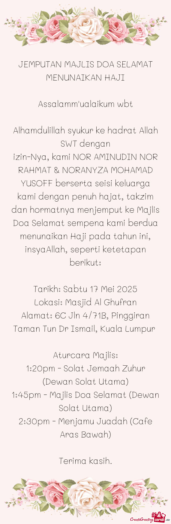 JEMPUTAN MAJLIS DOA SELAMAT MENUNAIKAN HAJI