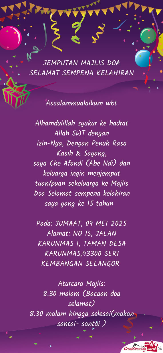 JEMPUTAN MAJLIS DOA SELAMAT SEMPENA KELAHIRAN