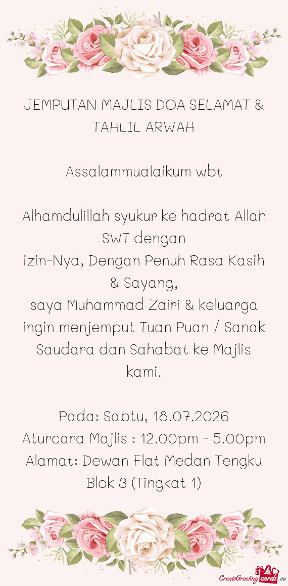 JEMPUTAN MAJLIS DOA SELAMAT & TAHLIL ARWAH