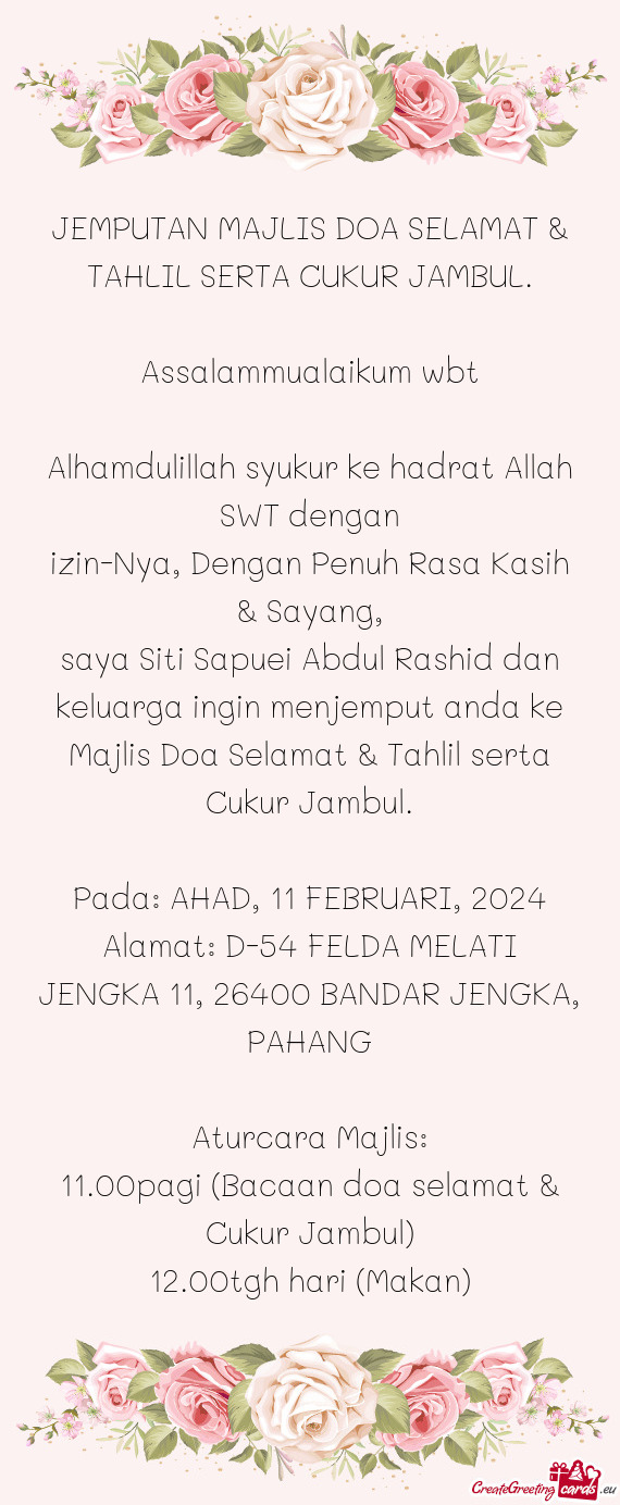 JEMPUTAN MAJLIS DOA SELAMAT & TAHLIL SERTA CUKUR JAMBUL