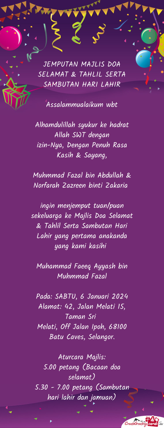 JEMPUTAN MAJLIS DOA SELAMAT & TAHLIL SERTA SAMBUTAN HARI LAHIR