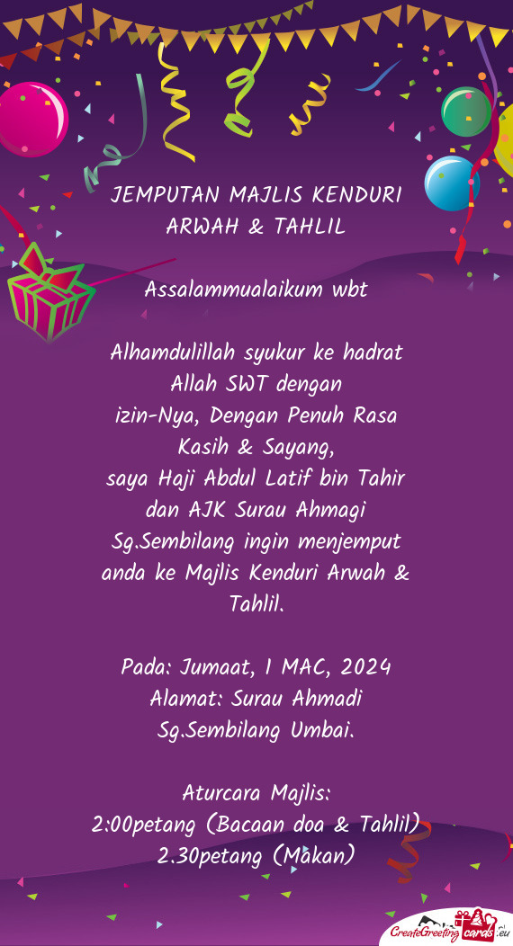 JEMPUTAN MAJLIS KENDURI ARWAH & TAHLIL