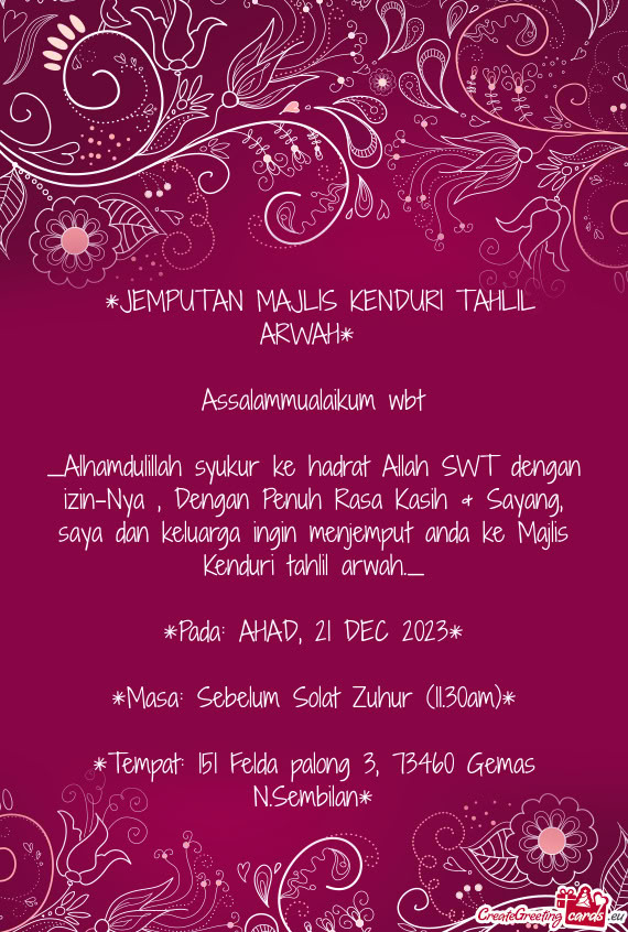 🍀*JEMPUTAN MAJLIS KENDURI TAHLIL ARWAH*🍀