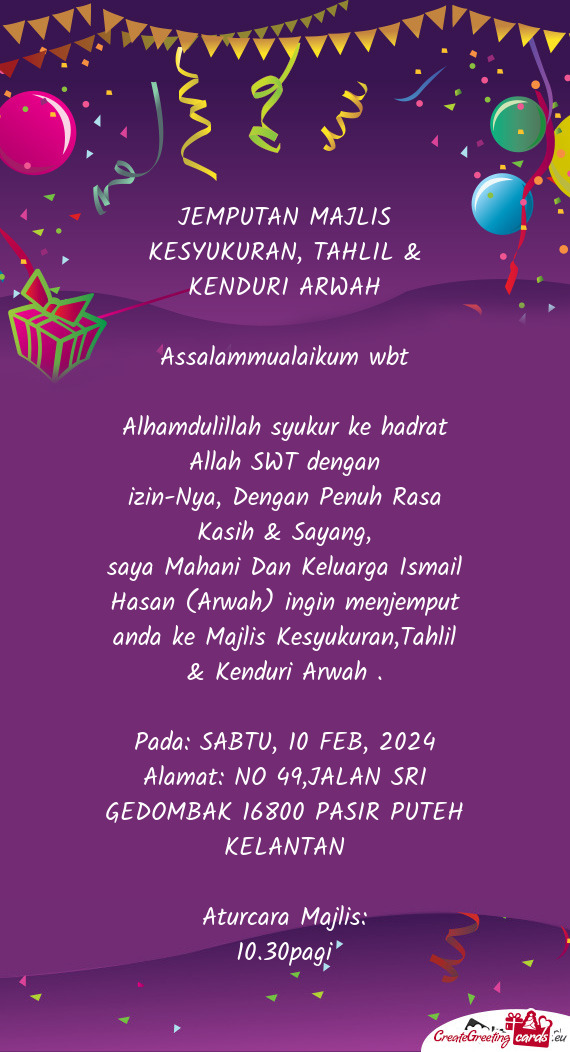 JEMPUTAN MAJLIS KESYUKURAN, TAHLIL & KENDURI ARWAH