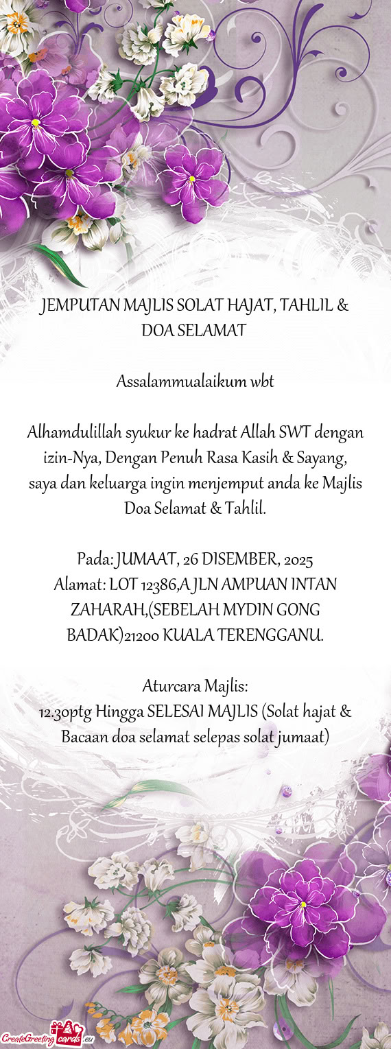 JEMPUTAN MAJLIS SOLAT HAJAT, TAHLIL & DOA SELAMAT