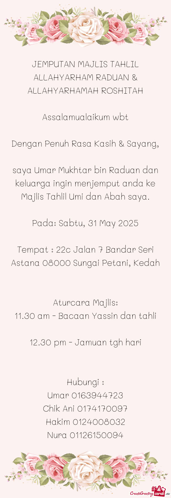 JEMPUTAN MAJLIS TAHLIL ALLAHYARHAM RADUAN & ALLAHYARHAMAH ROSHITAH