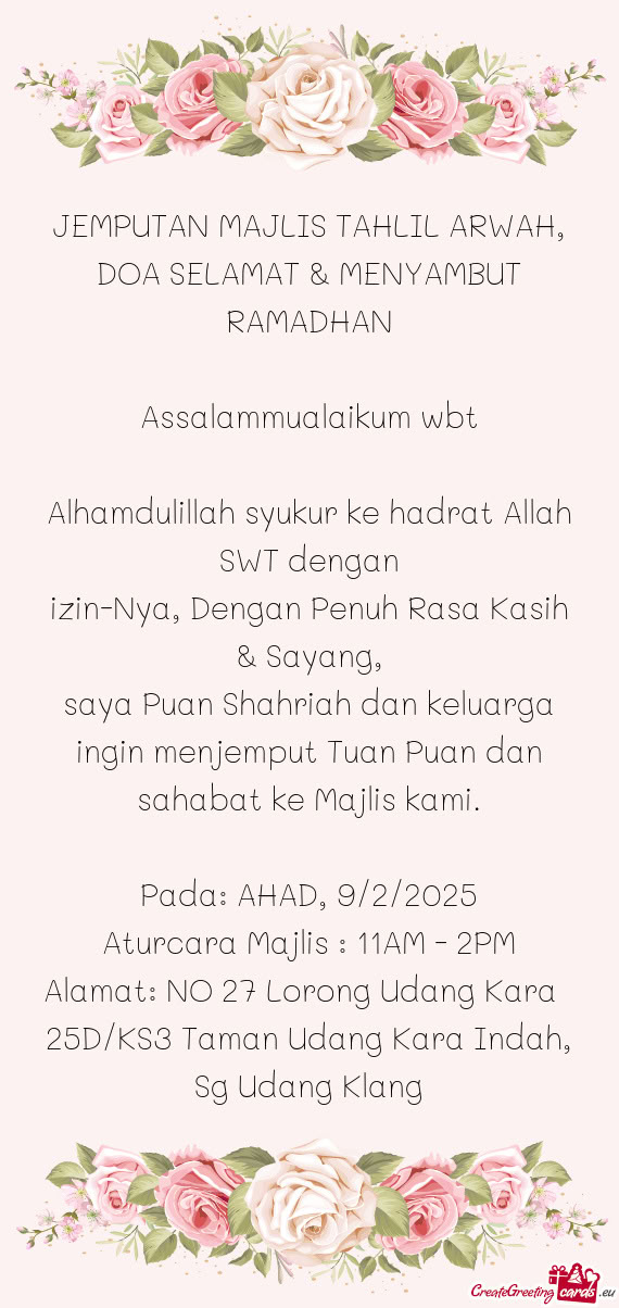 JEMPUTAN MAJLIS TAHLIL ARWAH, DOA SELAMAT & MENYAMBUT RAMADHAN