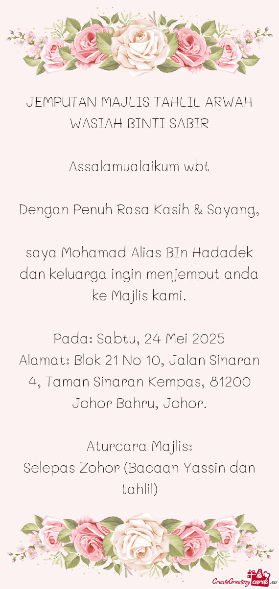 JEMPUTAN MAJLIS TAHLIL ARWAH WASIAH BINTI SABIR