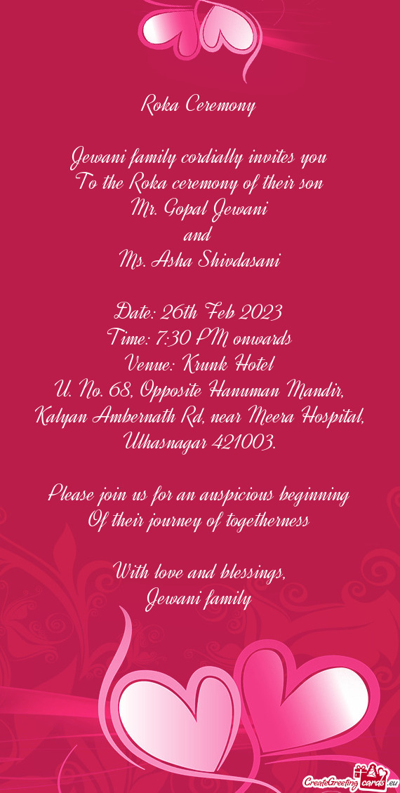 Jewani family cordially invites you