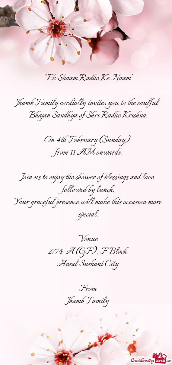 Jhamb Family cordially invites you to the soulful