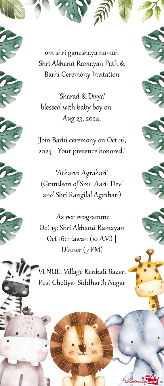 "Join Barhi ceremony on Oct 16, 2024 - Your presence honored."