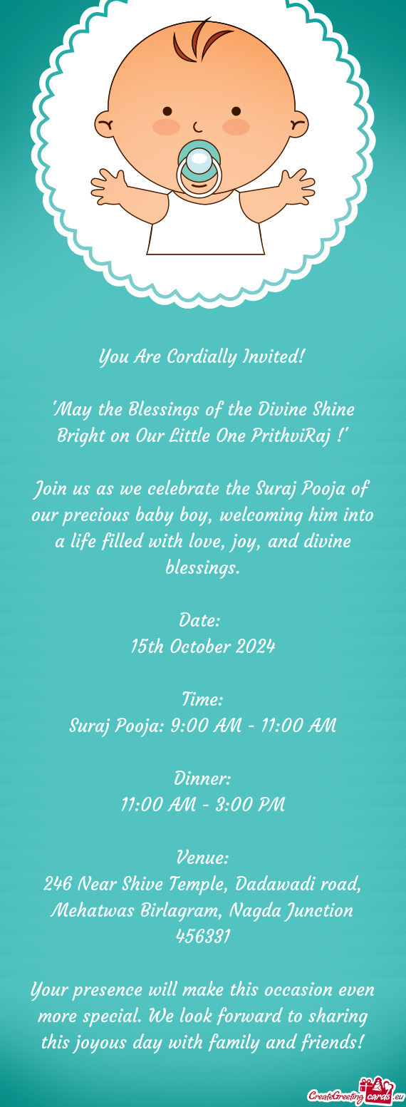 Join us as we celebrate the Suraj Pooja of our precious baby boy, welcoming him into a life filled w