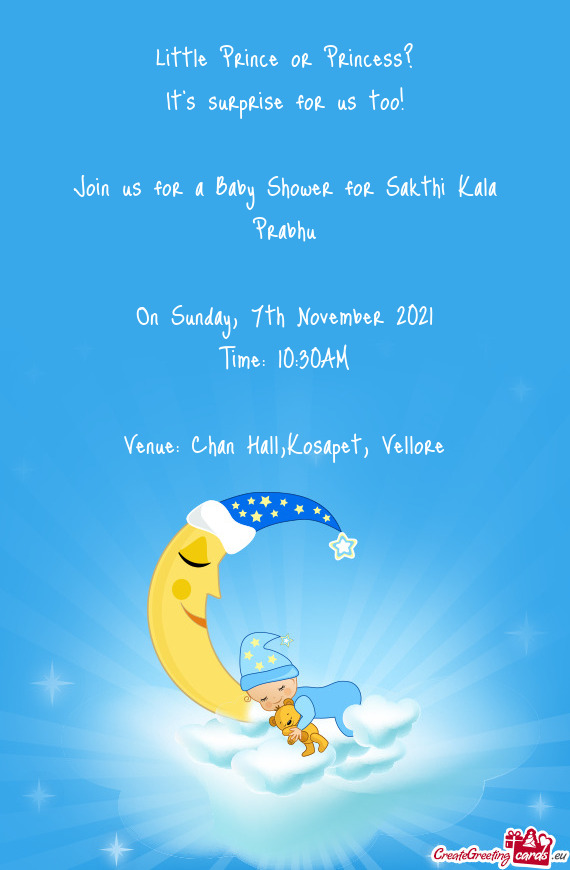 Join us for a Baby Shower for Sakthi Kala Prabhu