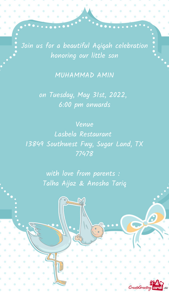 Join us for a beautiful Aqiqah celebration honoring our little son