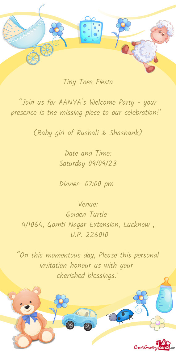 “Join us for AANYA’s Welcome Party - your presence is the missing piece to our celebration!”