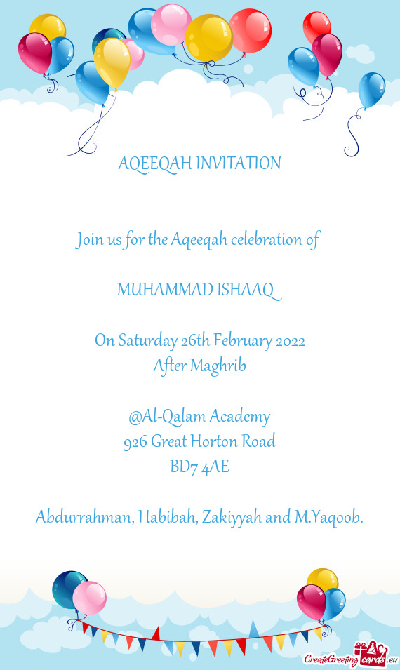 Join us for the Aqeeqah celebration of