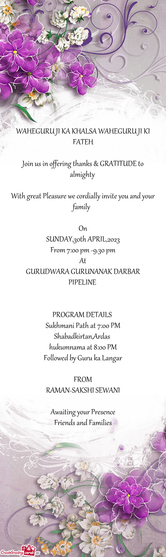 Join us in offering thanks & GRATITUDE to almighty