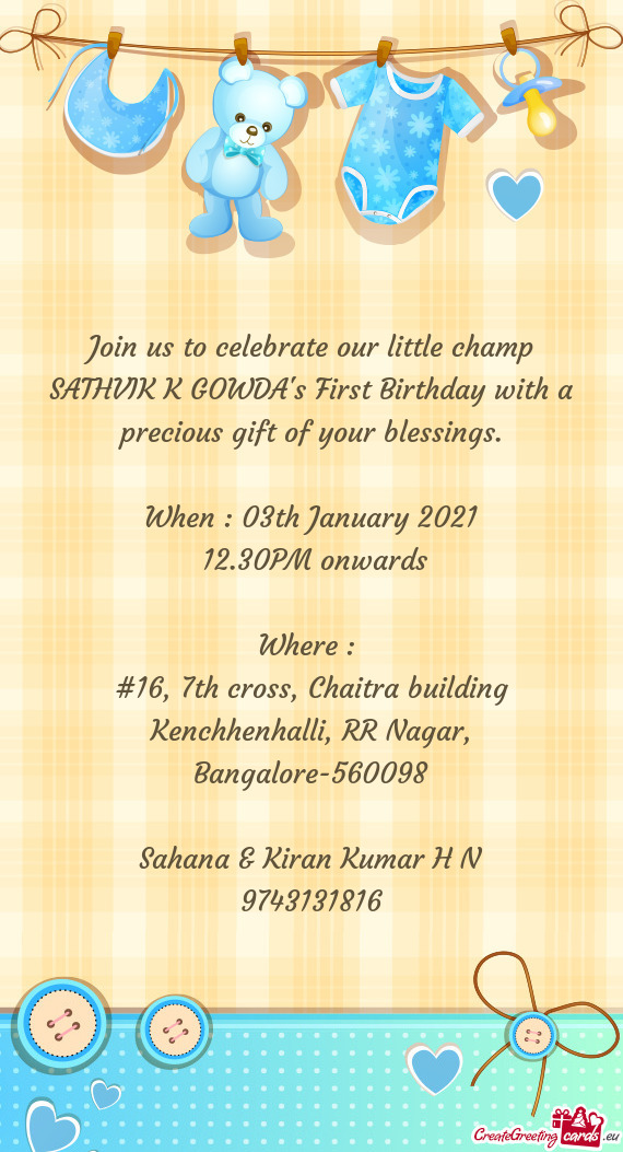 Join us to celebrate our little champ SATHVIK K GOWDA