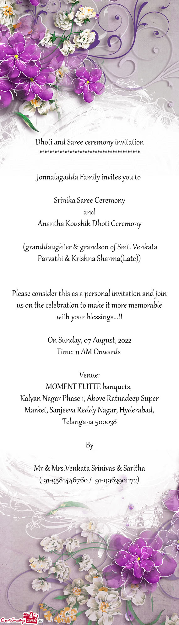 Jonnalagadda Family invites you to