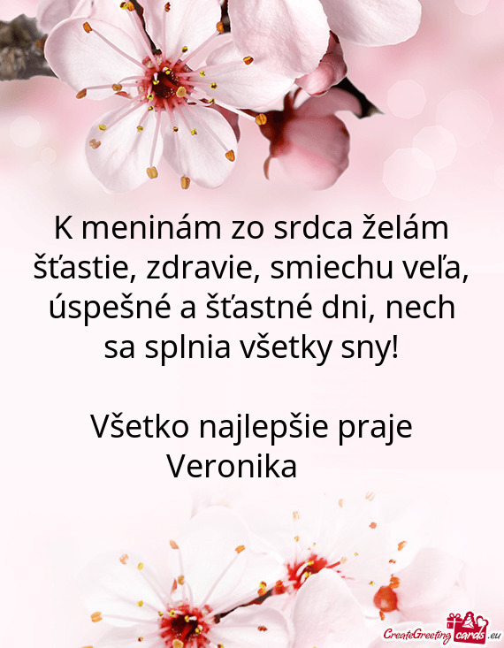 K meninám zo srdca želám šťastie, zdravie, smiechu veľa, úspešné a šťastné dni, nech sa