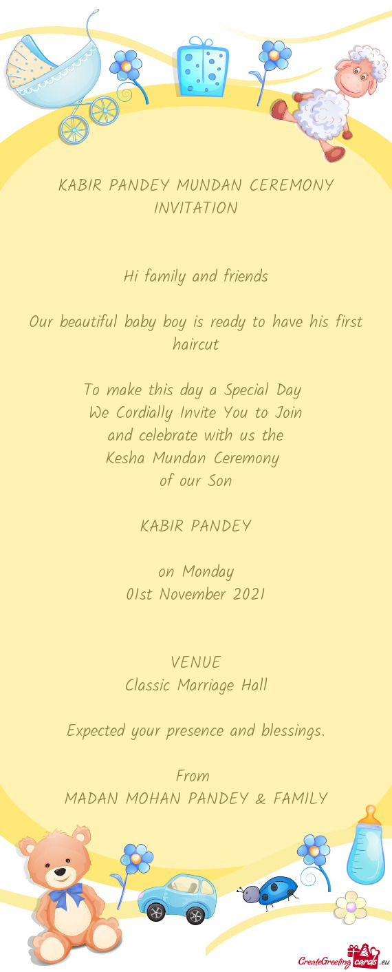 KABIR PANDEY MUNDAN CEREMONY INVITATION