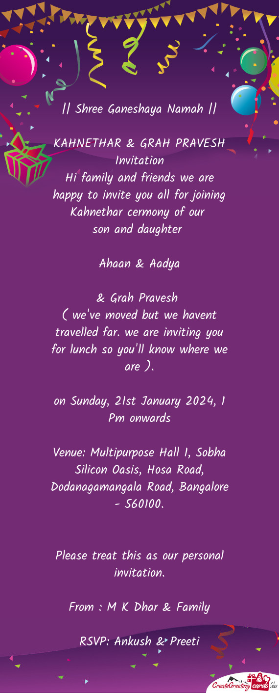 KAHNETHAR & GRAH PRAVESH Invitation