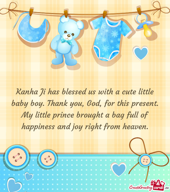 Kanha Ji has blessed us with a cute little baby boy. Thank you, God, for this present. My little pri