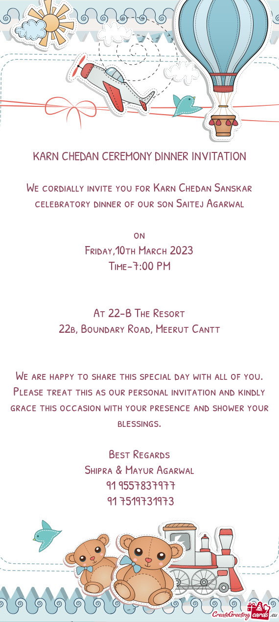 KARN CHEDAN CEREMONY DINNER INVITATION