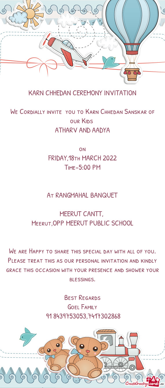 KARN CHHEDAN CEREMONY INVITATION