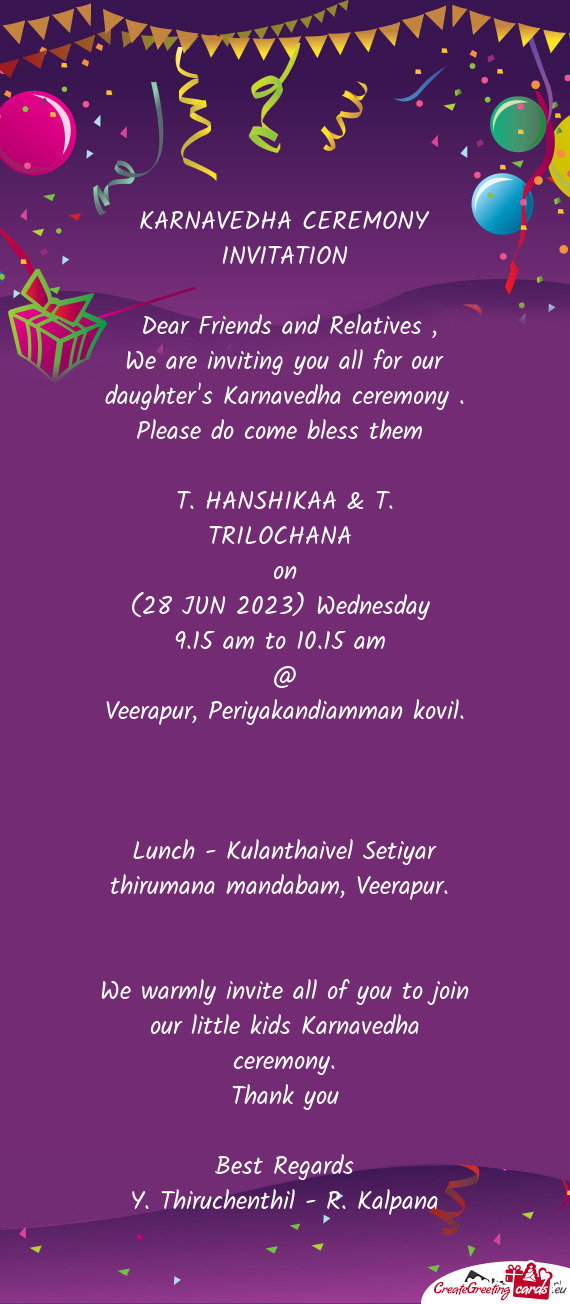 KARNAVEDHA CEREMONY INVITATION