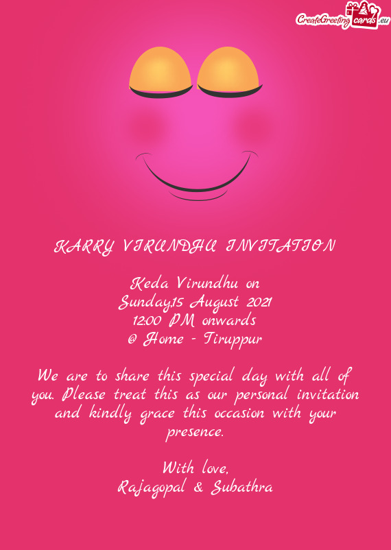 KARRY VIRUNDHU INVITATION