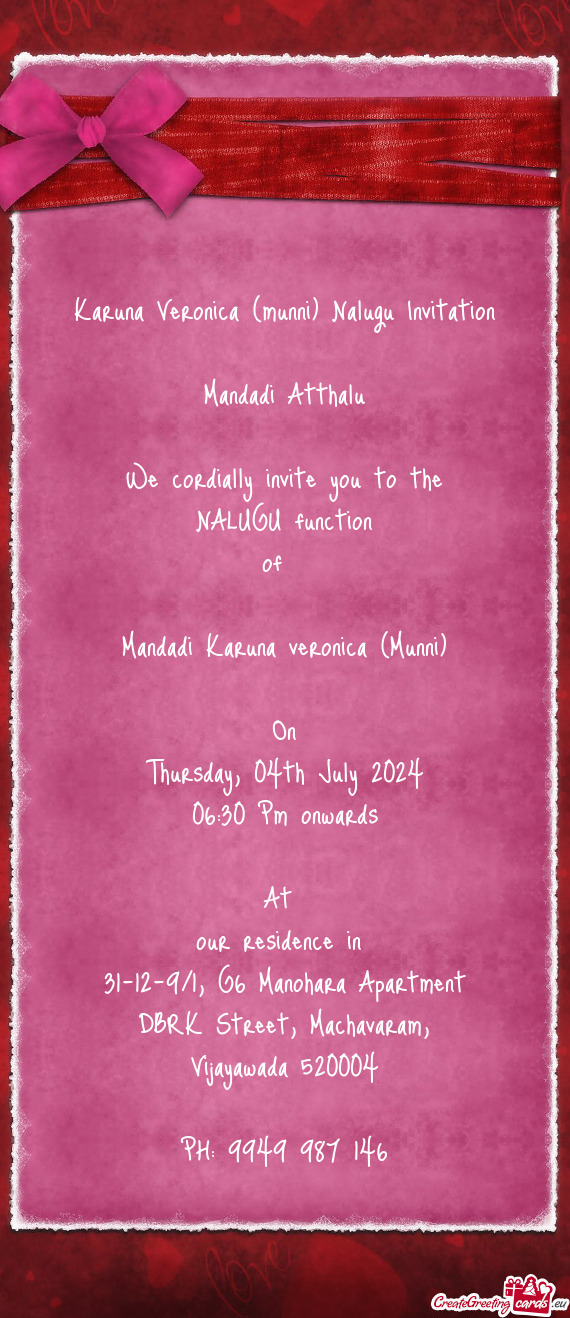 Karuna Veronica (munni) Nalugu Invitation