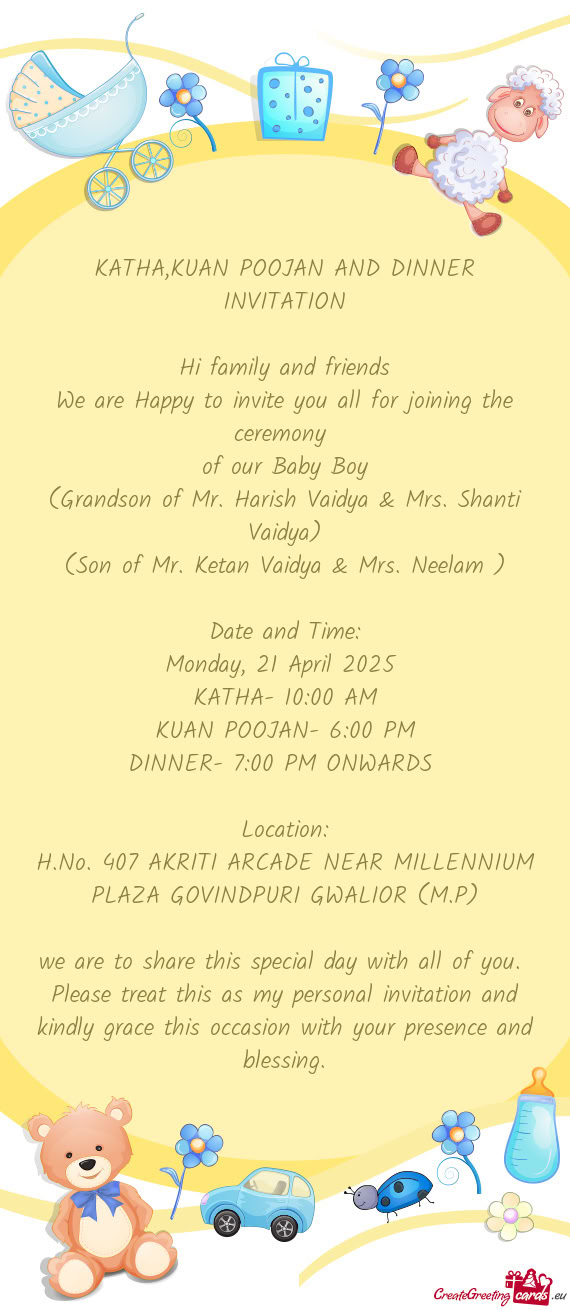 KATHA,KUAN POOJAN AND DINNER INVITATION