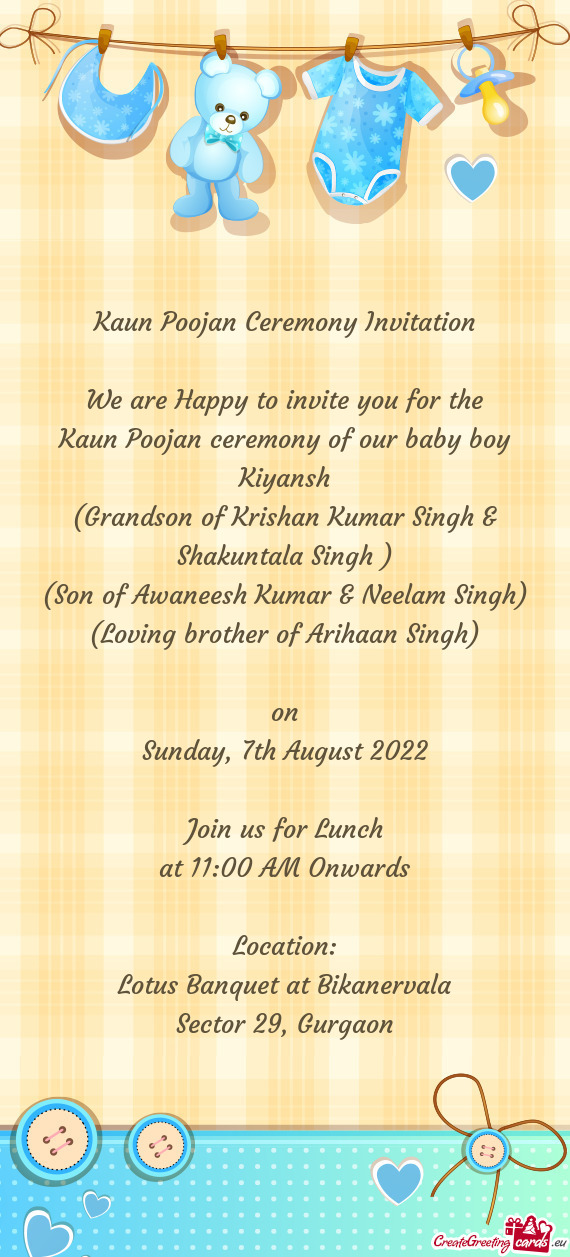 Kaun Poojan ceremony of our baby boy Kiyansh