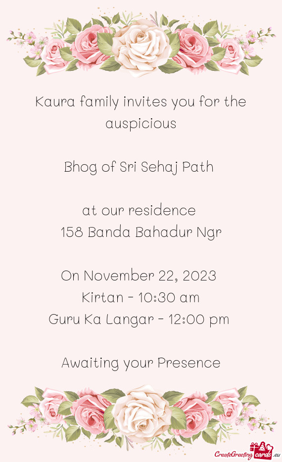 Kaura family invites you for the auspicious