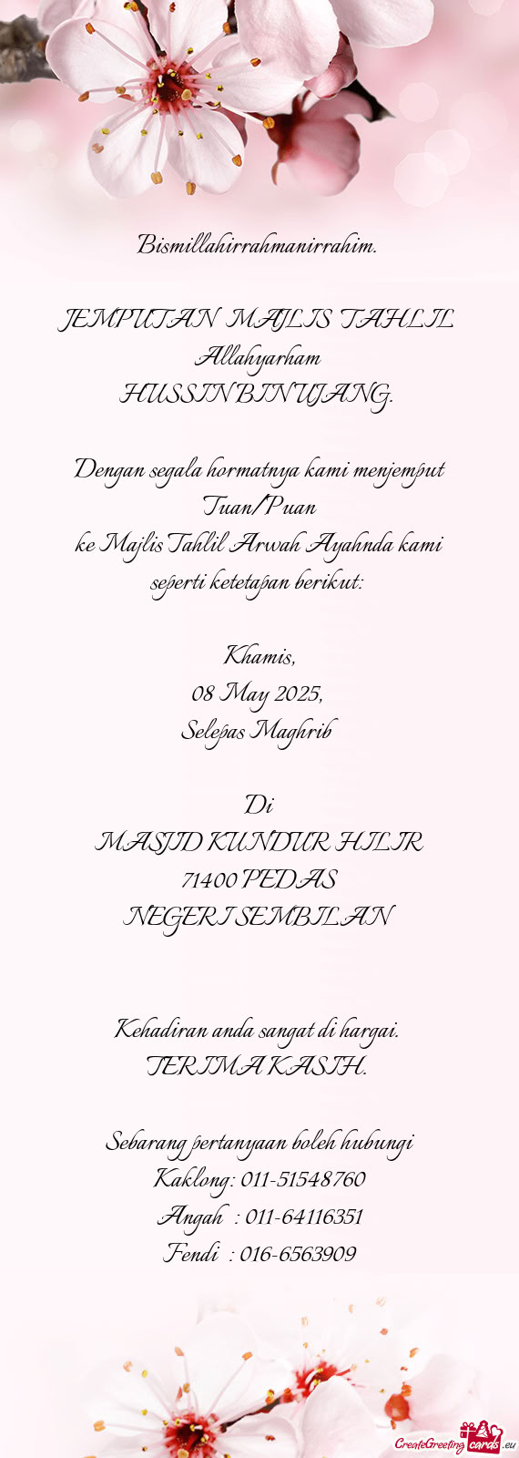 Ke Majlis Tahlil Arwah Ayahnda kami