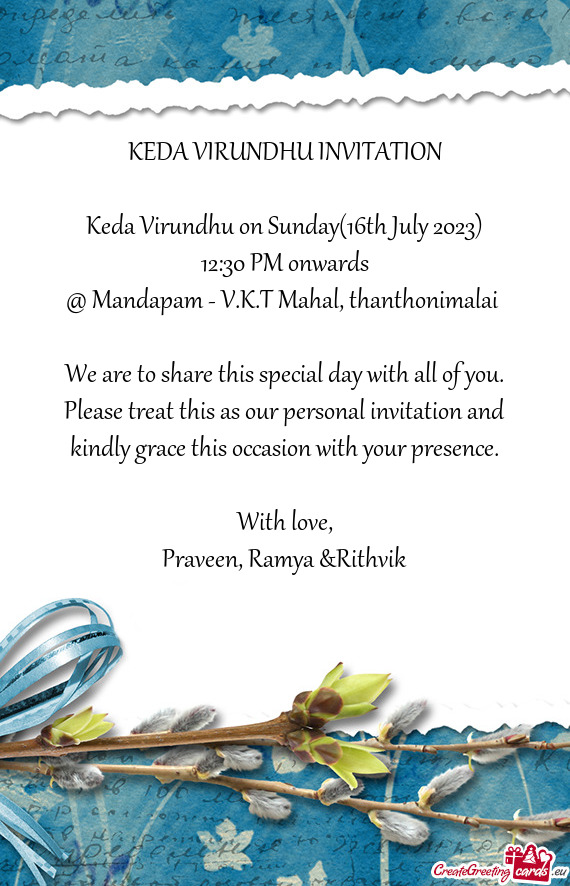 Keda Virundhu on Sunday(16th July 2023)