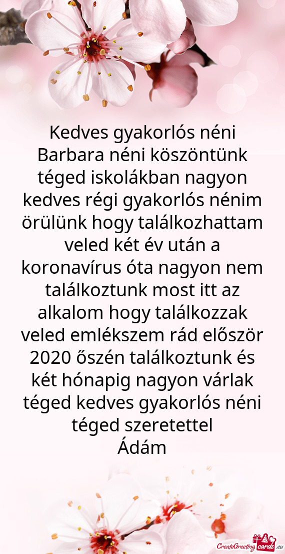 Kedves gyakorlós néni Barbara néni köszöntünk téged iskolákban nagyon kedves régi gyakorló