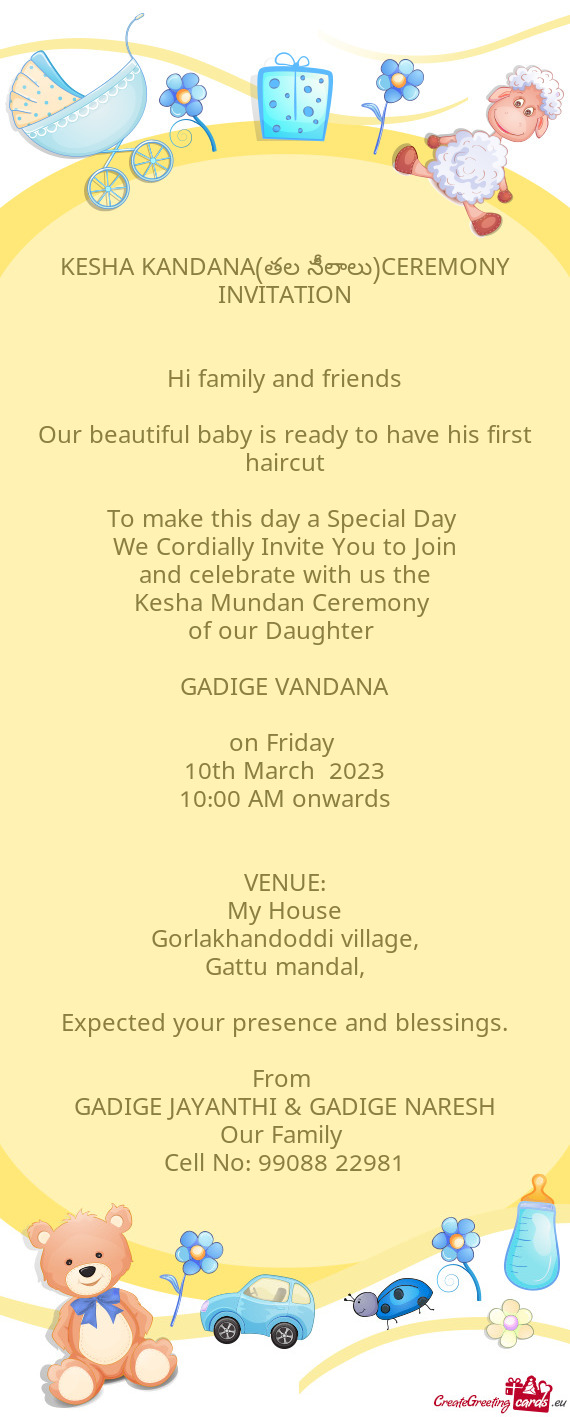 KESHA KANDANA(తల నీలాలు)CEREMONY INVITATION