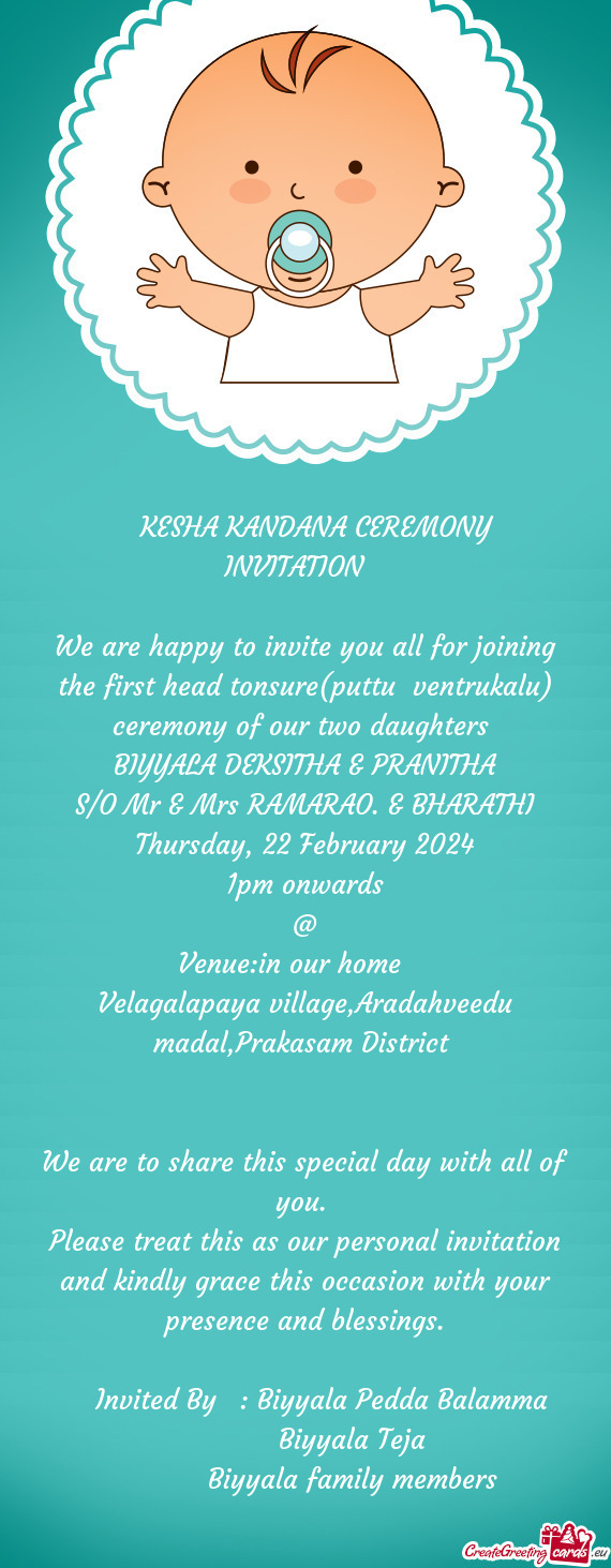 🙏KESHA KANDANA CEREMONY INVITATION🙏